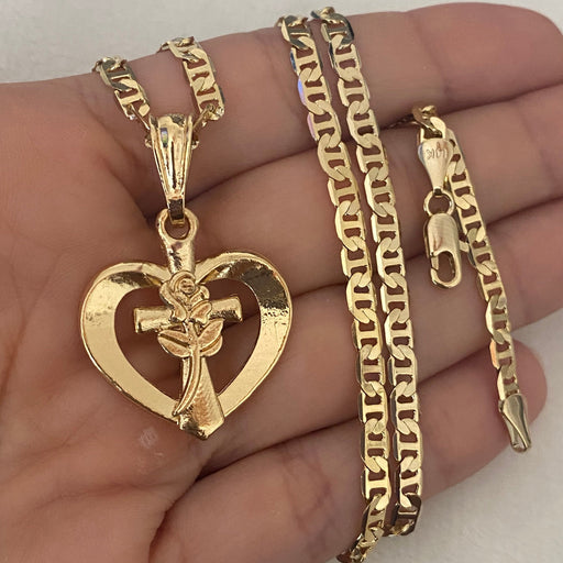 Mariner chain with gold heart flower charm