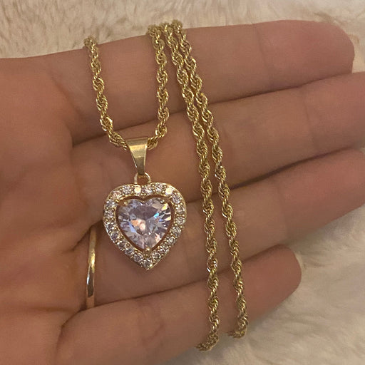 Rope chain with diamond heart charm