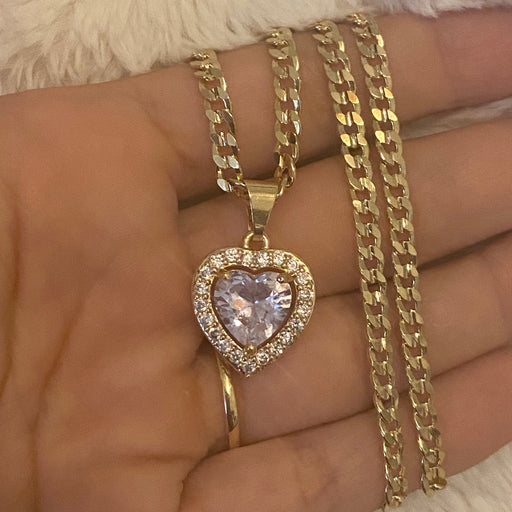 cuban with diamond heart charm