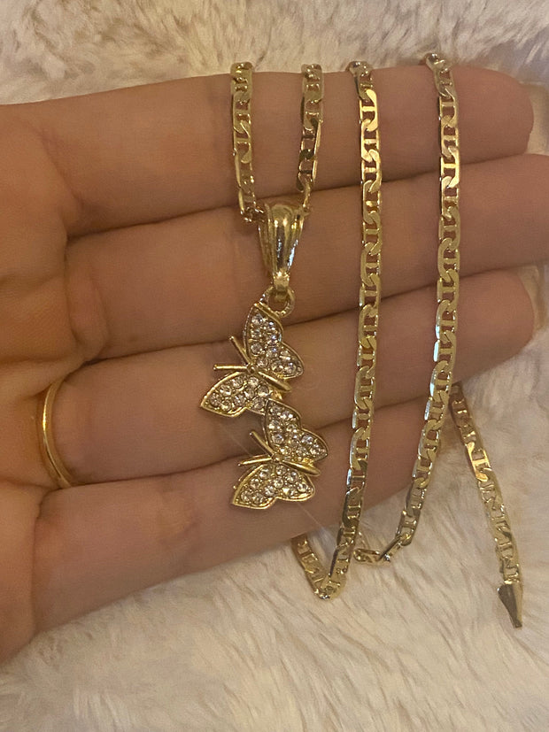 14k gold plated mariner chain with diamond butterfly charm