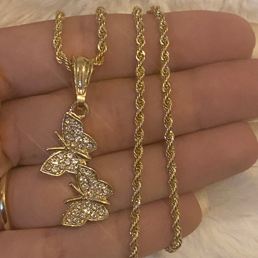 Rope chain with diamond butterfly charm