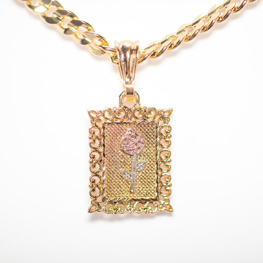 Gold Necklace with Rose Square Pendant