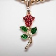 Gold Necklace with Red Rose Pendant