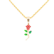 Gold Chain with Red Rose Pendant