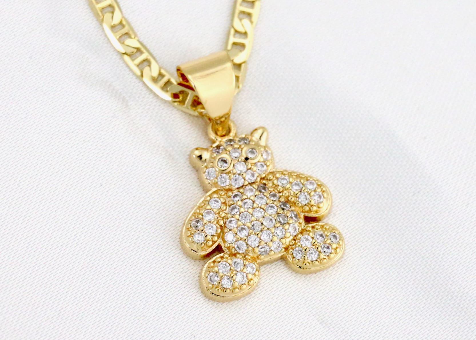 Mariner chain with diamond teddy bear charm