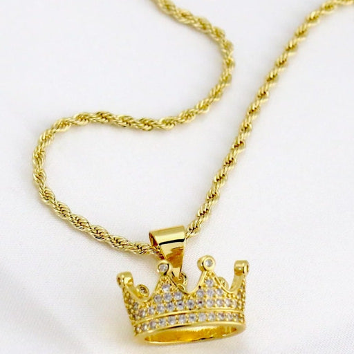 Rope chain with diamond king crown charm