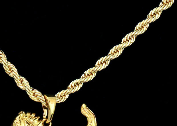 Rope chain with gold horse charm