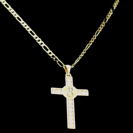 Figaro chain with diamond saint mary cross charm