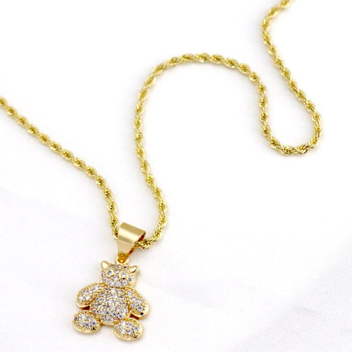 Rope chain with diamond teddy bear charm