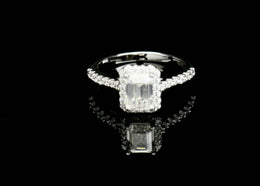 1.0Ct Classic Emerald Cut Halo Sterling Silver Moissanite Ring
