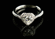 1.0c Heart shaped silver Moissanite Ring