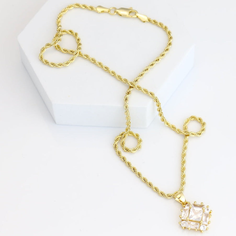 Rope chain with diamond square charm