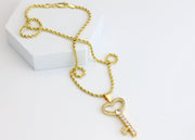 14k gold plated rope chain with diamond key charm