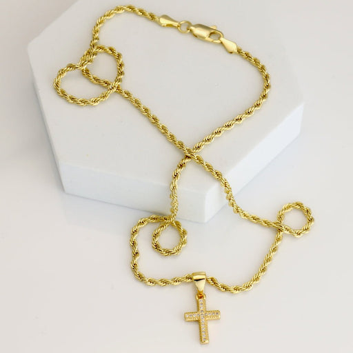 Rope chain with small diamond cross