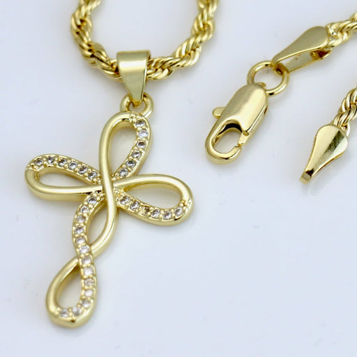 Rope chain with diamond infinity cross