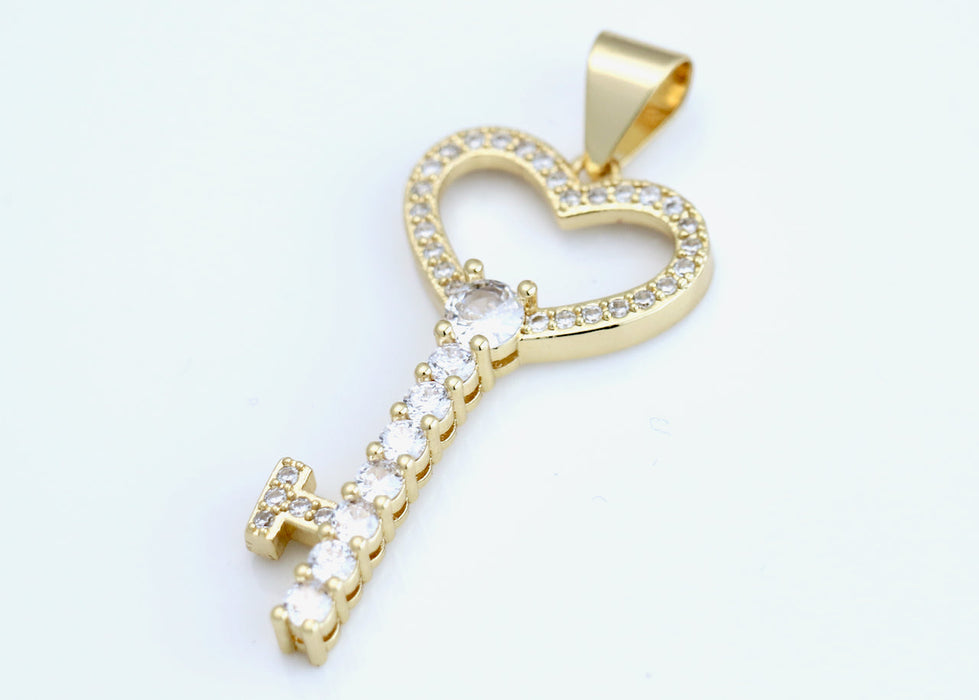 14k gold plated rope chain with diamond key charm