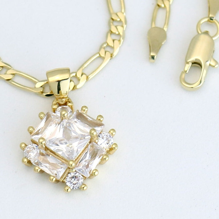 Figaro chain with diamond square charm