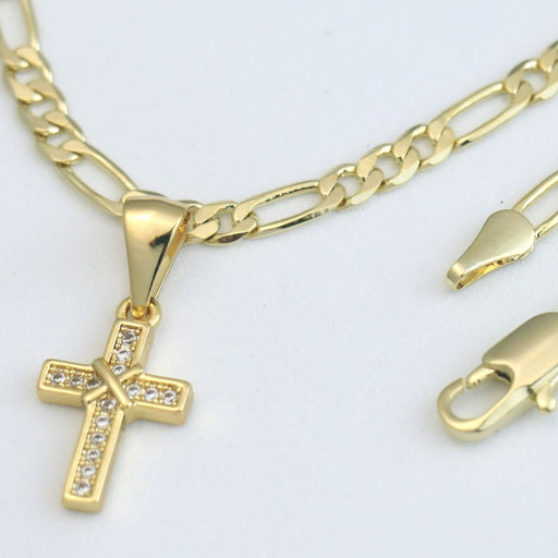 Figaro chain with small diamond tied cross charm