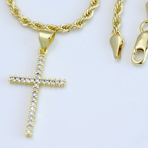 Rope chain with slim diamond studded cross charm