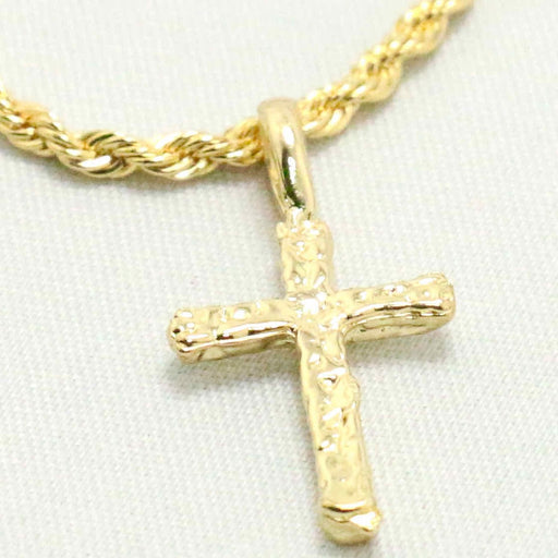 Rope chain with gold nugget cross charm