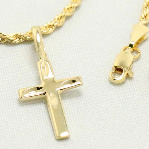 Rope chain with gold indented cross charm