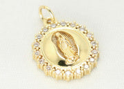 14k gold plated mariner chain with round diamond saint mary charm
