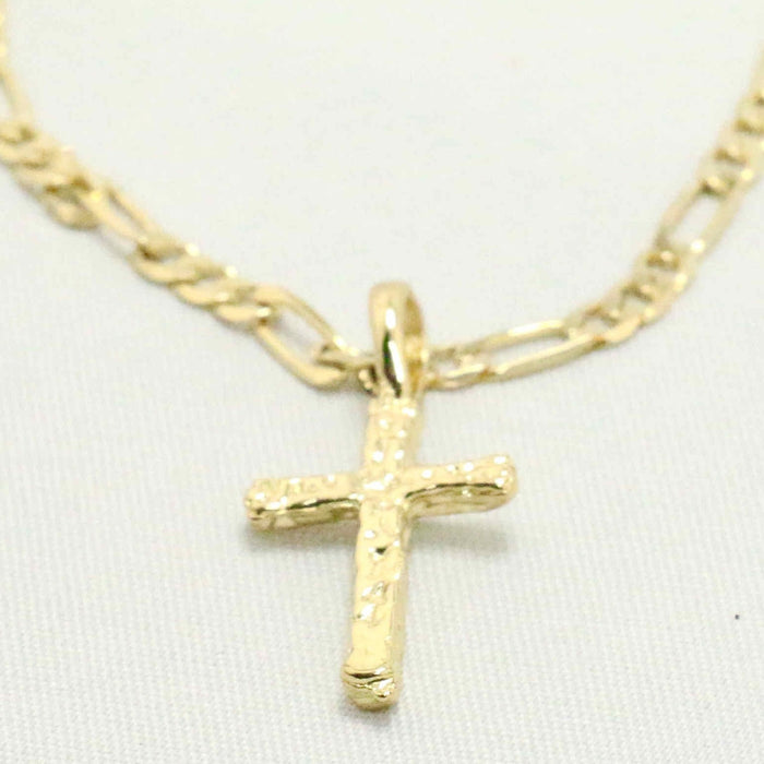 Figaro chain with gold nugget cross charm