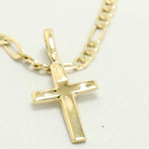 Figaro chain with gold indented cross charm