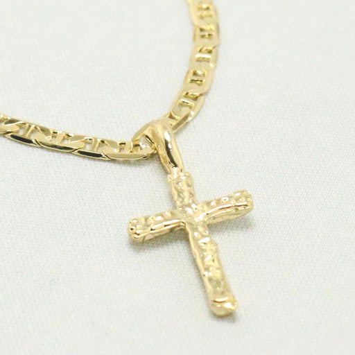 Mariner chain with gold nugget cross charm