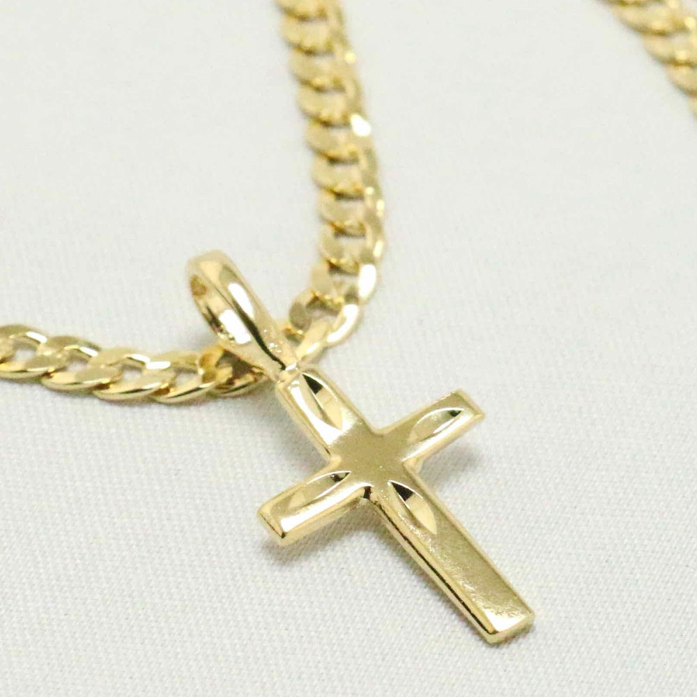 Cuban chain with indented cross charm