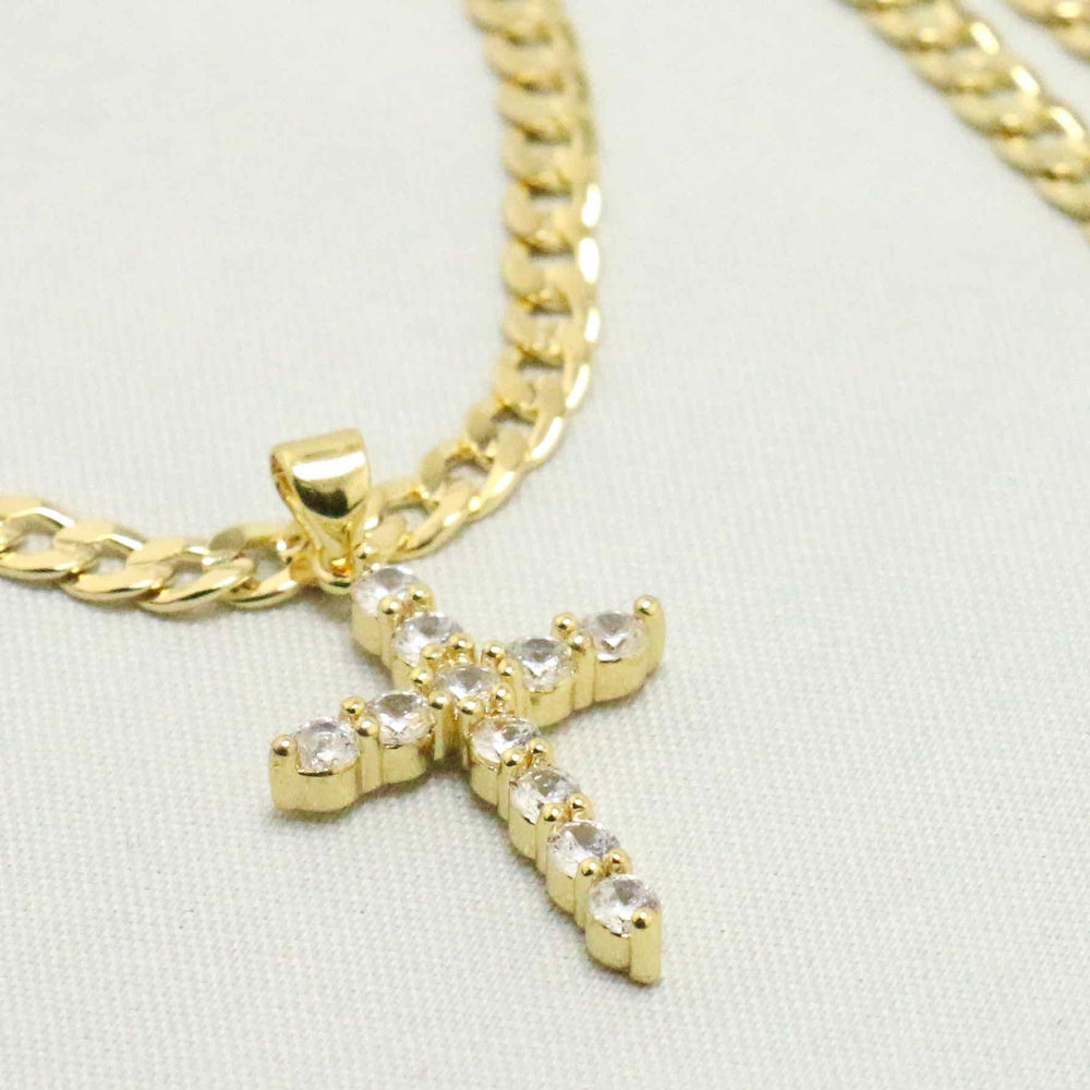 Cuban chain with studded diamond cross charm