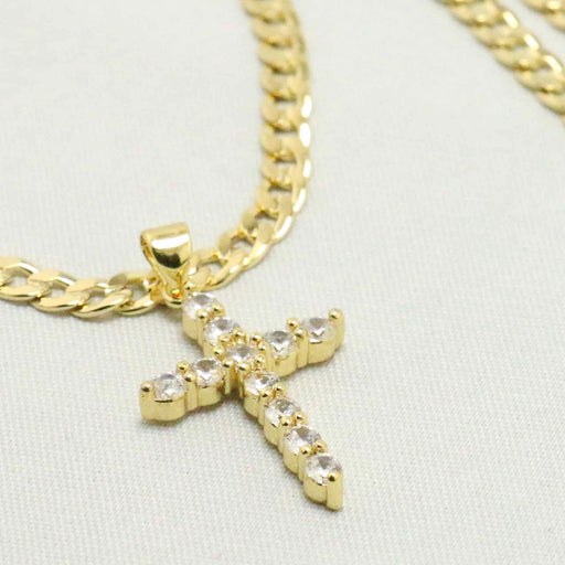 Cuban chain with studded diamond cross charm