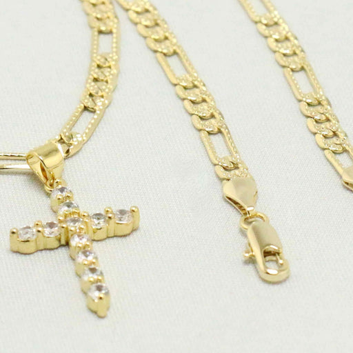 Figaro chain with studded diamond cross