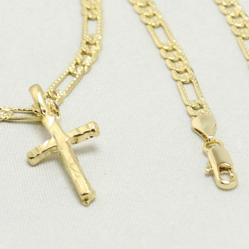 Figaro chain with gold nugget cross charm