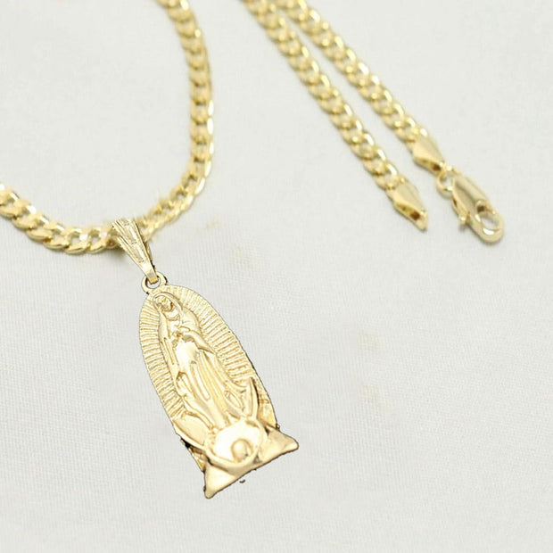 14k    gold plated Cuban Necklace with  gold plated Saint Mary Charm Valentine Gift for Women & Men, 14 Karat  gold plated Chain Cuban by Aria jeweler