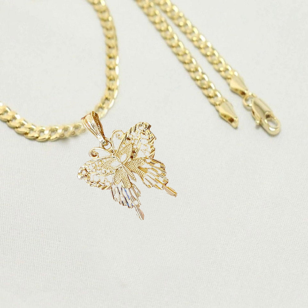 14k Gold Necklace with Gold Butterfly Charm Valentine Gift for Women & Men, 14 Karat Gold Cuban Necklace by Aria jeweler
