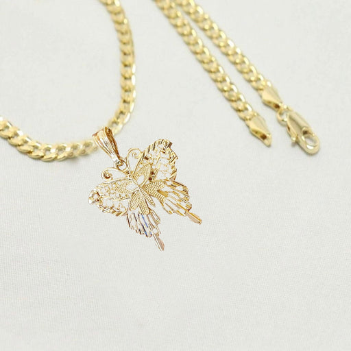 14k  gold plated Necklace with  gold plated Butterfly Charm Valentine Gift for Women & Men, 14 Karat  gold plated Cuban Necklace by Aria jeweler