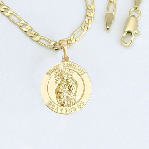 14k  gold plated Necklace with Saint Anthony Pendent, Unisex Gift for Women & Men, 14 Karat  gold plated Figaro Necklace with Pendent by Aria jeweler