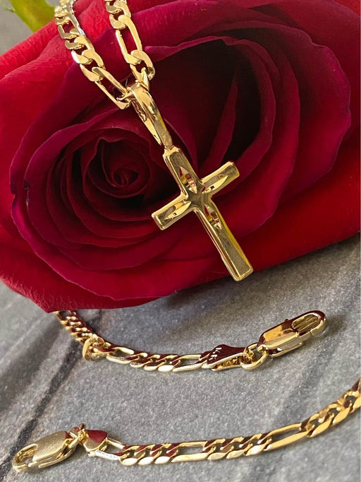 14k  gold plated Chain Cross Necklaces & Bracelet Valentine Day Gift for Women & Men by Aria Jeweler