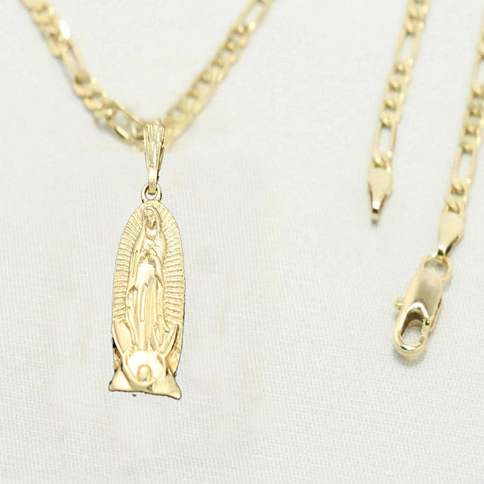 14k    gold plated Necklace with  gold plated Saint Mary Charm, Unisex Gift for Women & Men, 14 Karat  gold plated Figaro Chain with Saint Mary Pendent by Aria jeweler