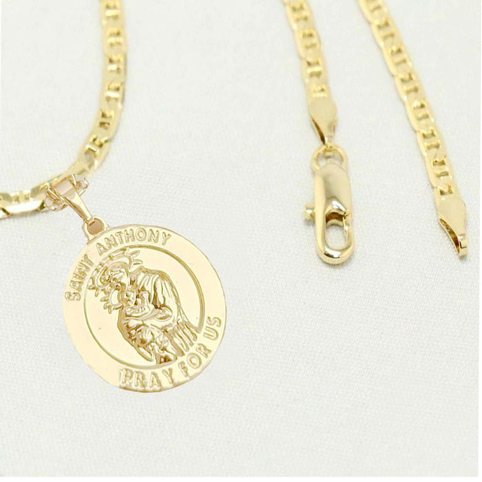 14k  gold plated Necklace with Saint Anthony Charm, Unisex Gift for Women & Men, 14 Karat  gold plated Mariner Chain by Aria jeweler