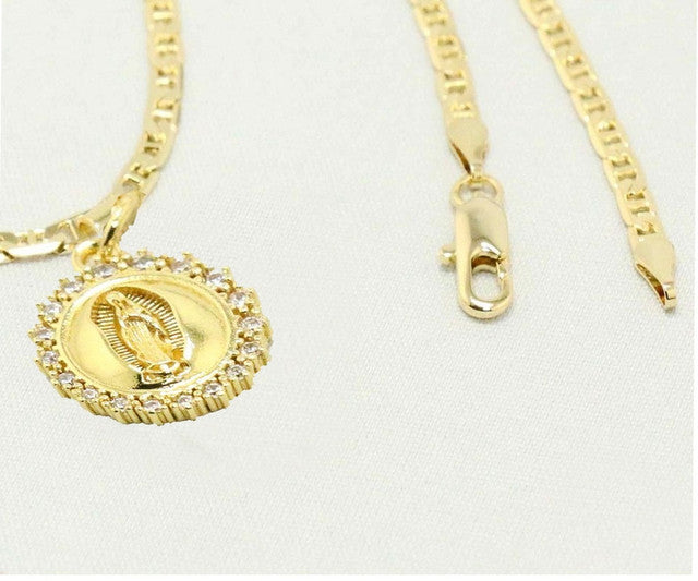14k    gold plated Saint Mary Chain Necklace with Diamond Sun Charm, Easter Gift for Women & Men, 14 Karat  gold plated Mariner Necklace by Aria jeweler