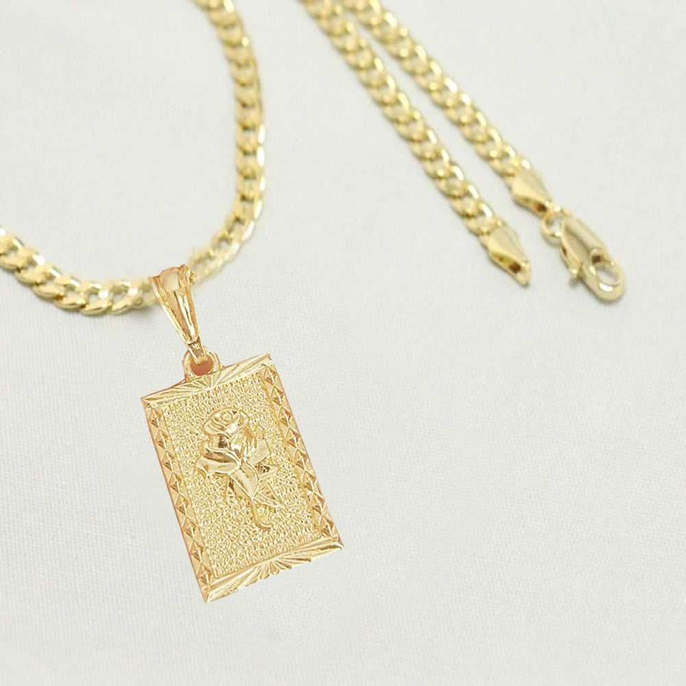 14k    gold plated Cuban Chain with Rose Charm, Unisex Gift for Women & Men,  gold plated Chain Necklace by Aria Jeweler