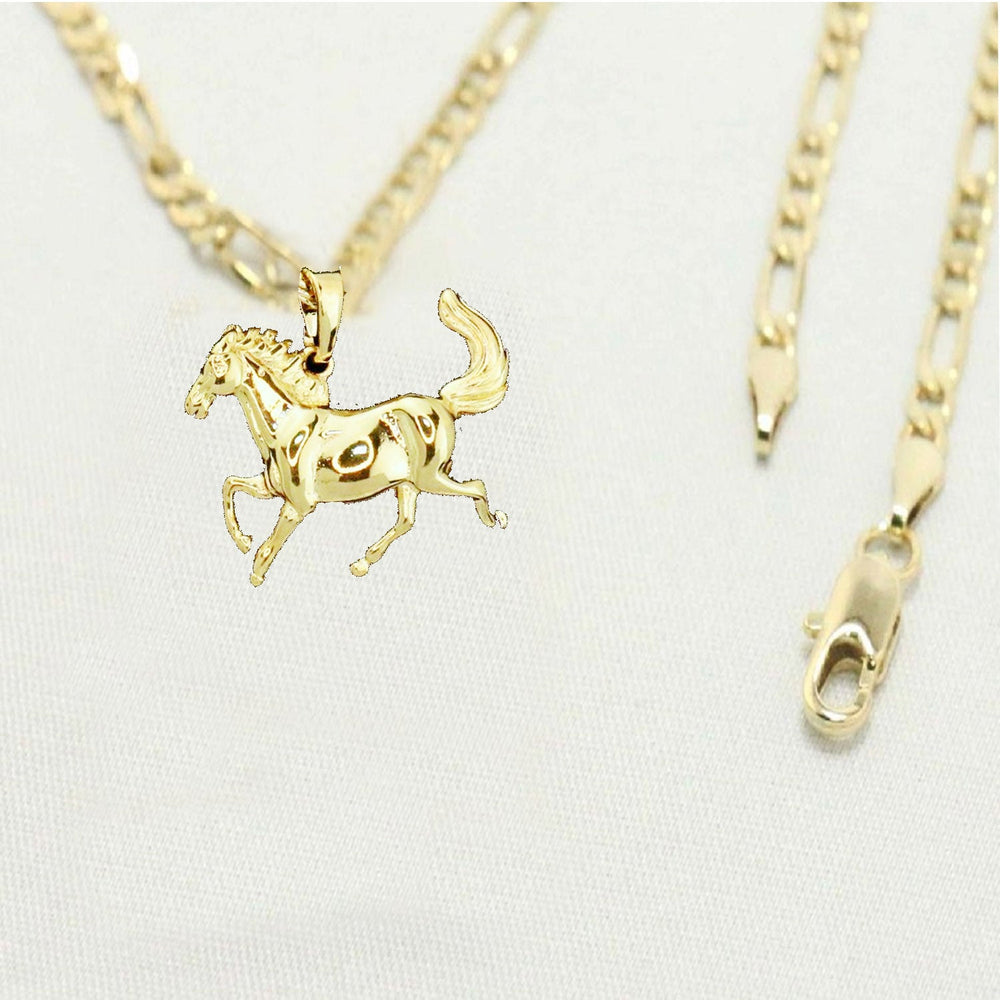 14k Vermeil Gold Figaro Necklace with Gold Horse Charm Valentine Gift for Women & Men, 14 Karat Gold Figaro Necklace by Aria jeweler