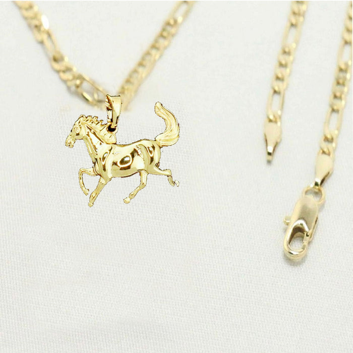 14k Vermeil  gold plated Figaro Necklace with  gold plated Horse Charm Valentine Gift for Women & Men, 14 Karat  gold plated Figaro Necklace by Aria jeweler