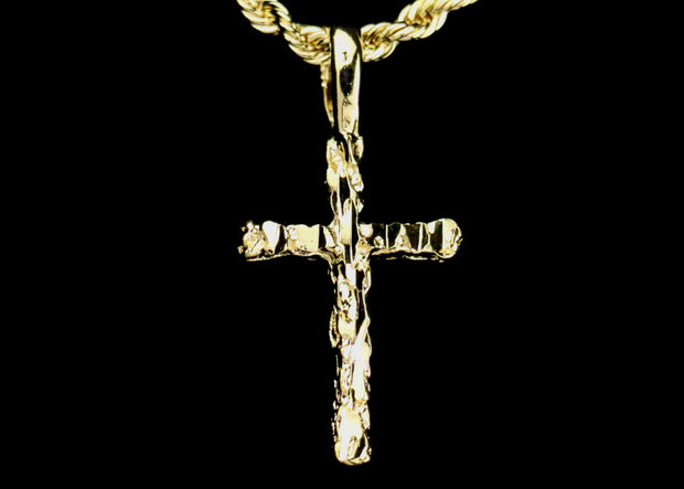 14k  gold plated Rope Necklace with Nugget Cross Pendent & Rope Bracelet Valentine Gift for Women & Men,  gold plated Chain with Nugget Cross by Aria Jeweler