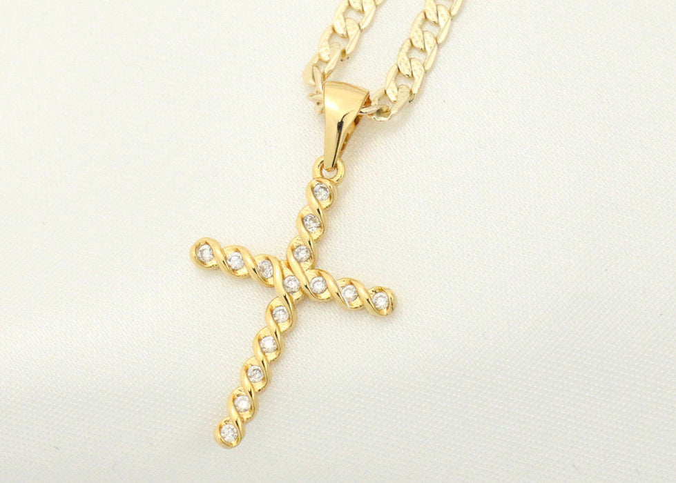 14k  gold plated Chain with Twist Cross Valentine Day Gift for Women & Men,  gold plated Chain Necklace by Aria Jeweler