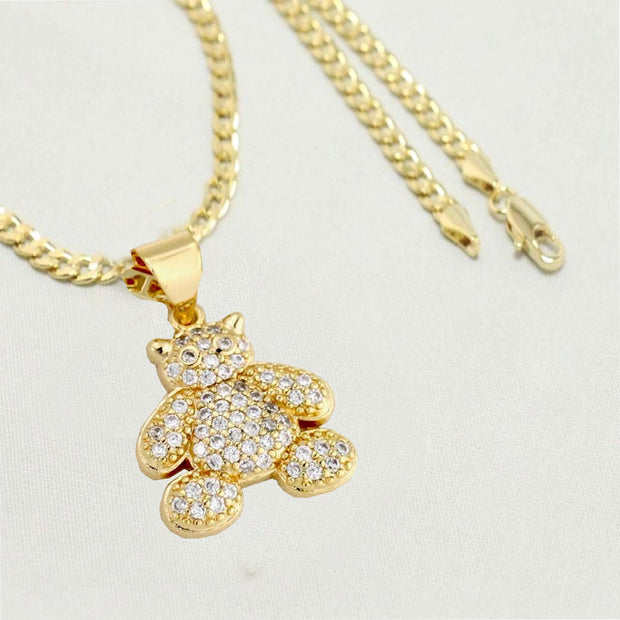 14k    gold plated Necklace with  gold plated Teddy Bear Charm, Best Unisex Gift for Women & Men, Boyfriend, Girlfriend, Lover, 14 Karat  gold plated Cuban Necklace by Aria jeweler
