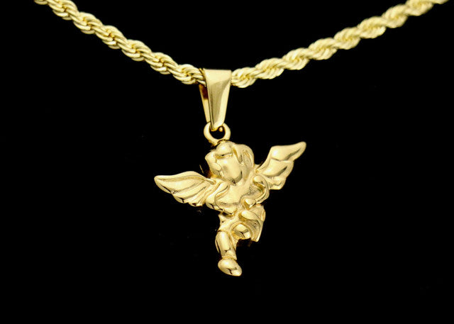 14k Vermeil  gold plated Rope Necklace with Baby Angel Pendant Valentine Day Gift for Women & Men,  gold plated Rope Necklace by Aria Jeweler