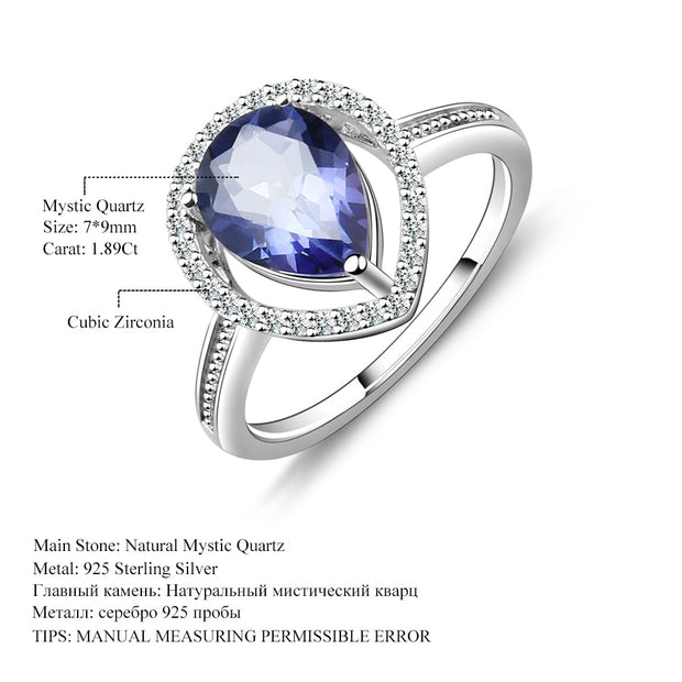 Natural Blue Mystic Quartz Gemstone on sterling silver ring